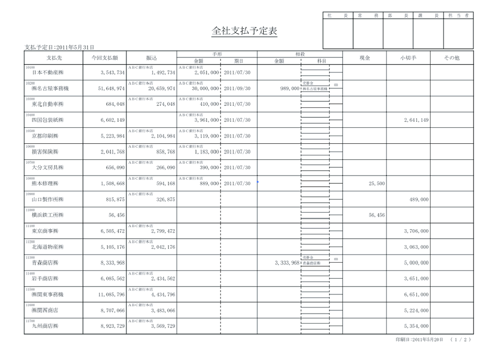 支払予定表